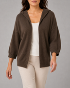 Women's Hooded Open Front Ribbed Knit Cardigan | Relaxed Fit