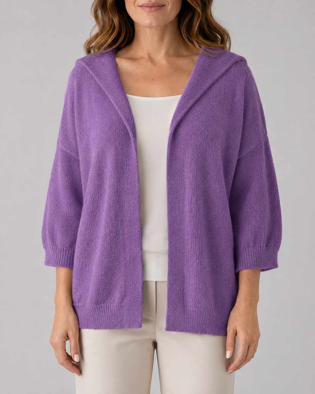 Women's Hooded Open Front Ribbed Knit Cardigan | Relaxed Fit