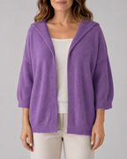 Women's Hooded Open Front Ribbed Knit Cardigan | Relaxed Fit