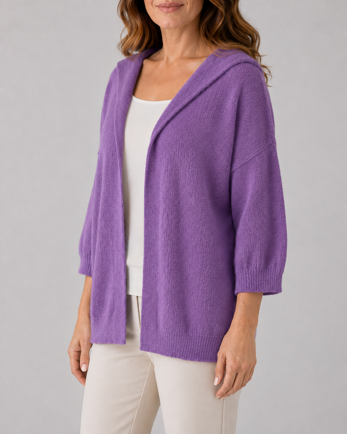 Women's Hooded Open Front Ribbed Knit Cardigan | Relaxed Fit