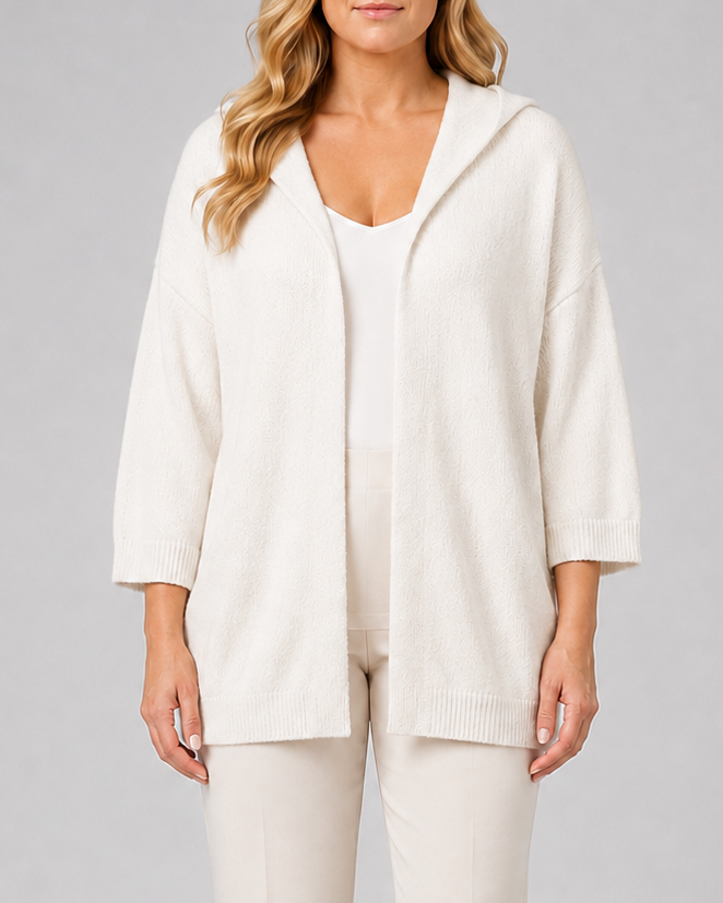 Women's Hooded Open Front Ribbed Knit Cardigan | Relaxed Fit