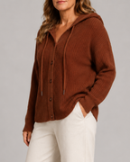 Women's Hooded Textured Button Up Knit Cardigan