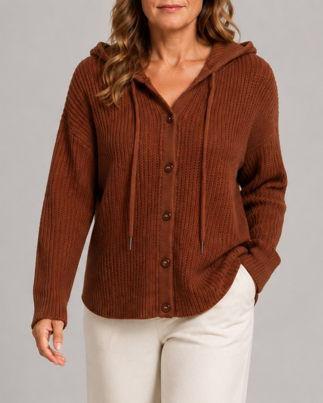 Women's Hooded Textured Button Up Knit Cardigan