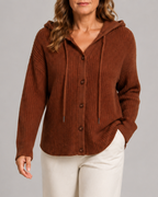 Women's Hooded Textured Button Up Knit Cardigan