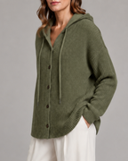 Women's Hooded Textured Button Up Knit Cardigan