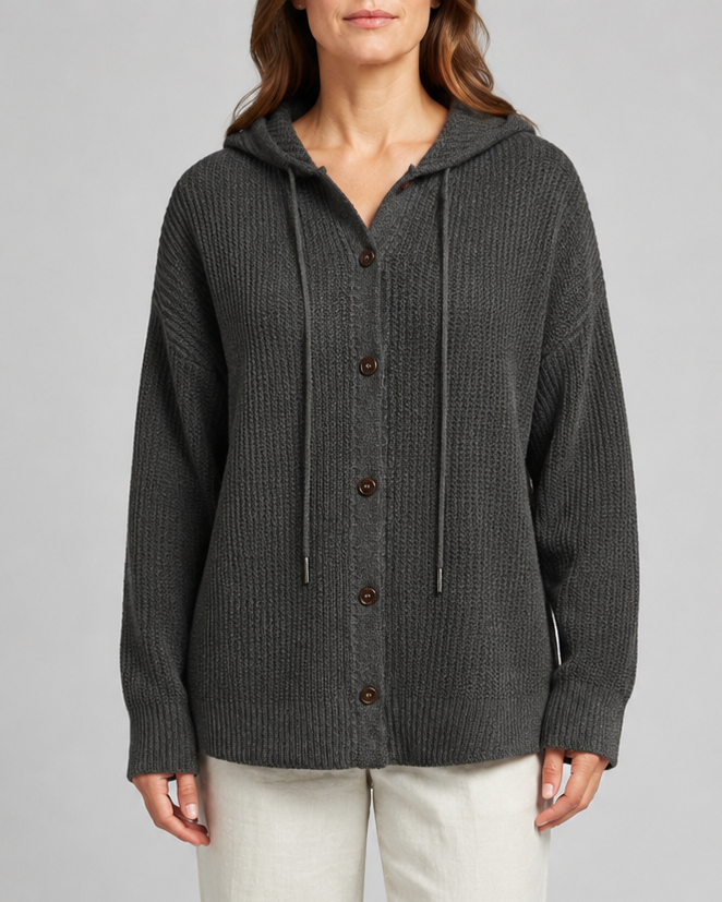 Women's Hooded Textured Button Up Knit Cardigan
