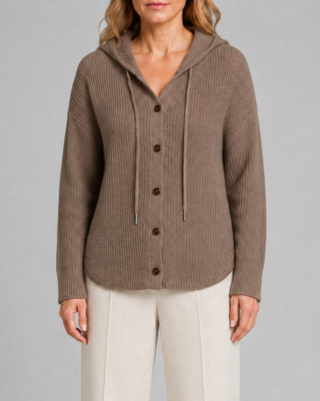 Women's Hooded Textured Button Up Knit Cardigan