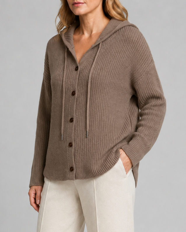 Women's Hooded Textured Button Up Knit Cardigan
