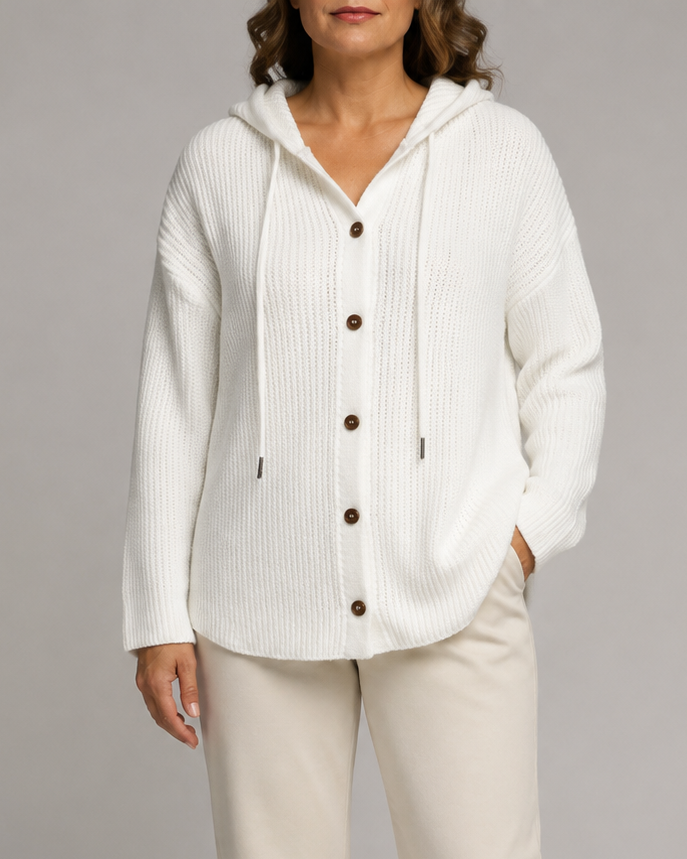 Women's Hooded Textured Button Up Knit Cardigan