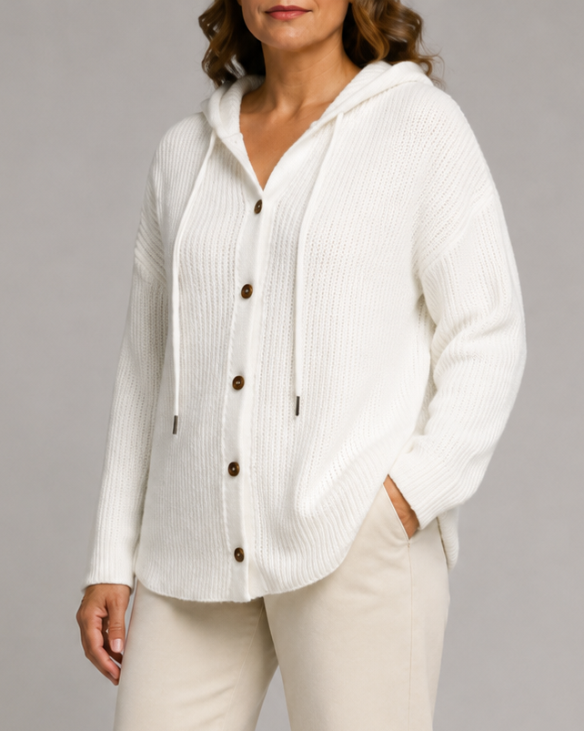 Women's Hooded Textured Button Up Knit Cardigan