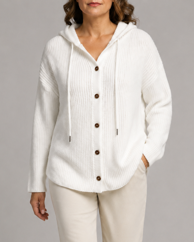 Women's Hooded Textured Button Up Knit Cardigan
