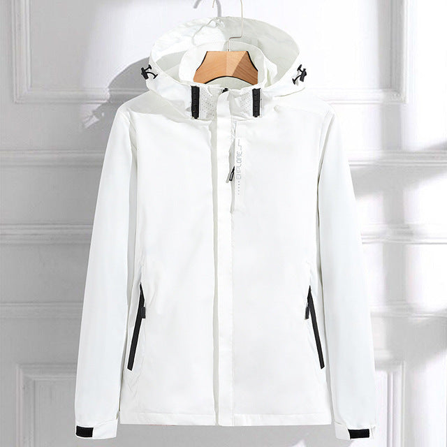Women's Hooded Waterproof Rain Jacket white 