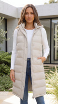 Women's Sleeveless Hooded Zip Front Quilted Long Puffer Vest Jacket