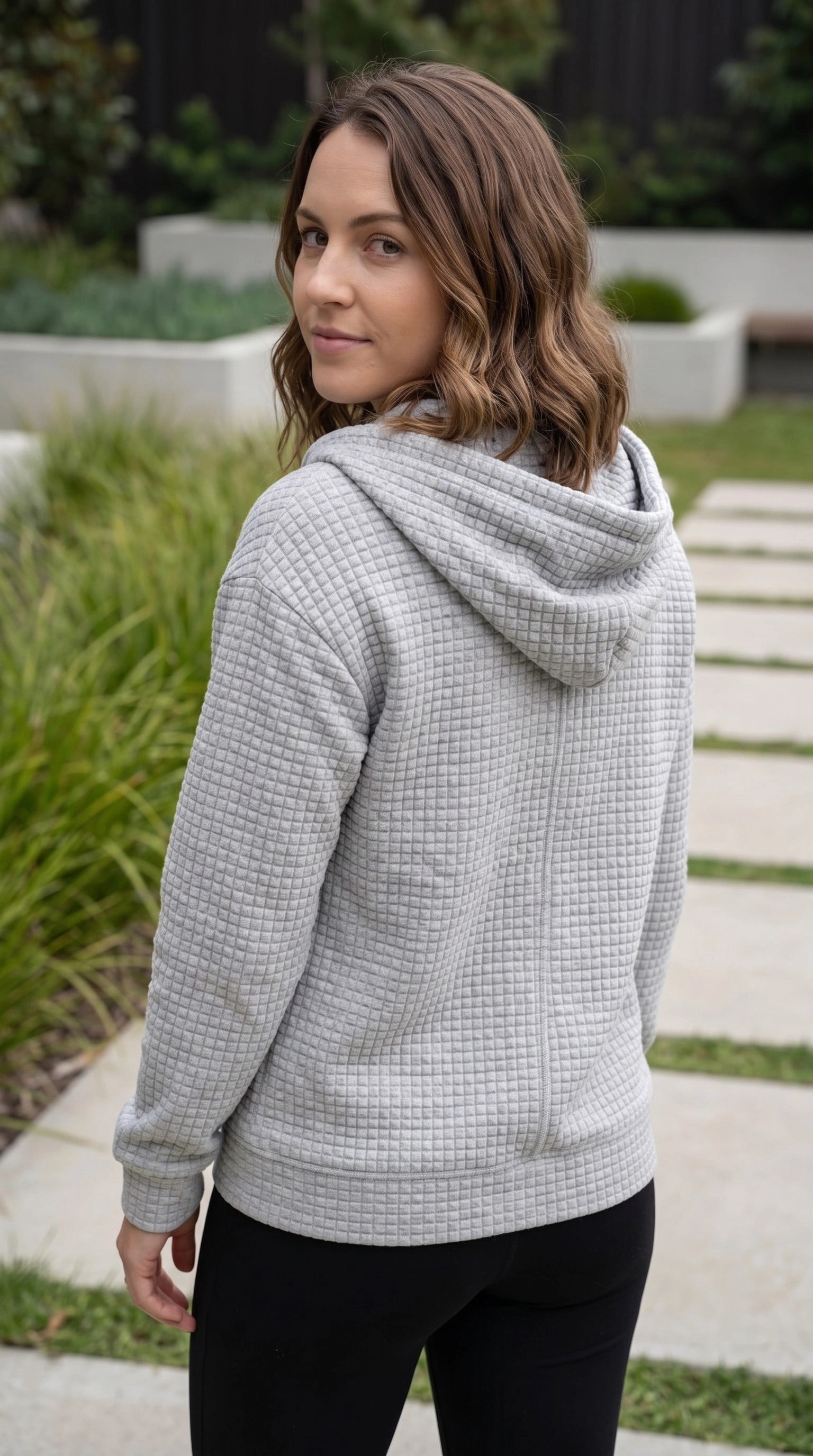 Women’s Waffle Textured Zip Up Hoodie with Pockets