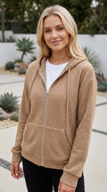 Women’s Waffle Textured Zip Up Hoodie with Pockets