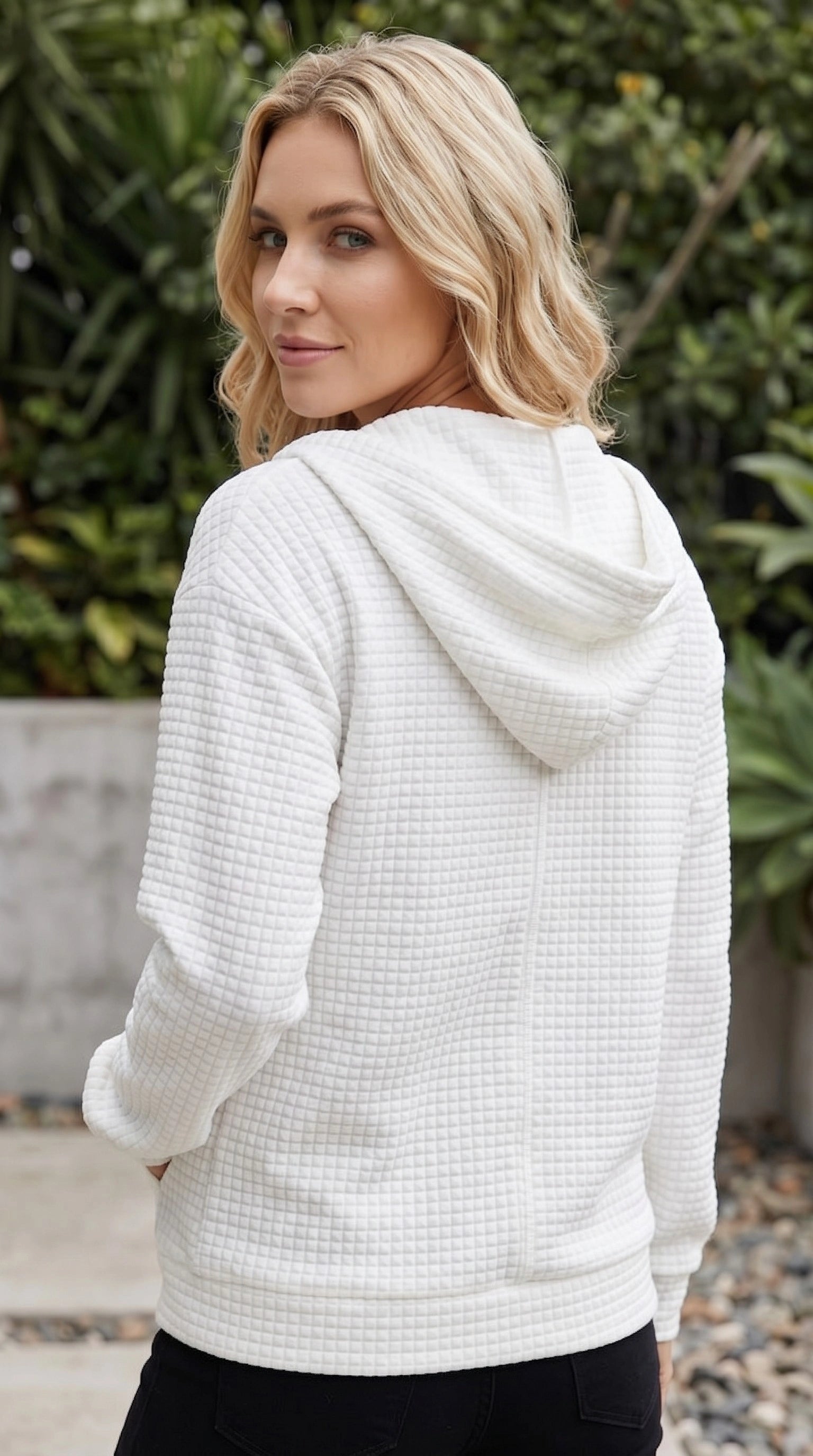 Women’s Waffle Textured Zip Up Hoodie with Pockets