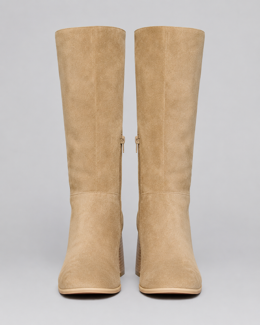 Women's Mid Calf Suede Look Boots | Block Heel Side Zip