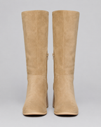 Women's Mid Calf Suede Look Boots | Block Heel Side Zip