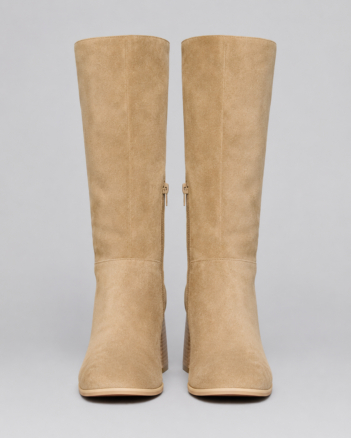 Women's Mid Calf Suede Look Boots | Block Heel Side Zip