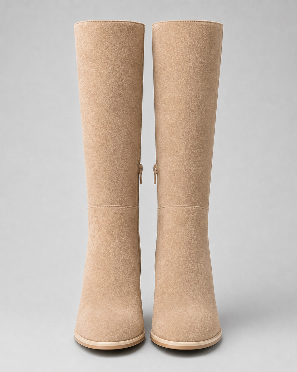 Women's Knee High Boots with Block Heel and Side Zip