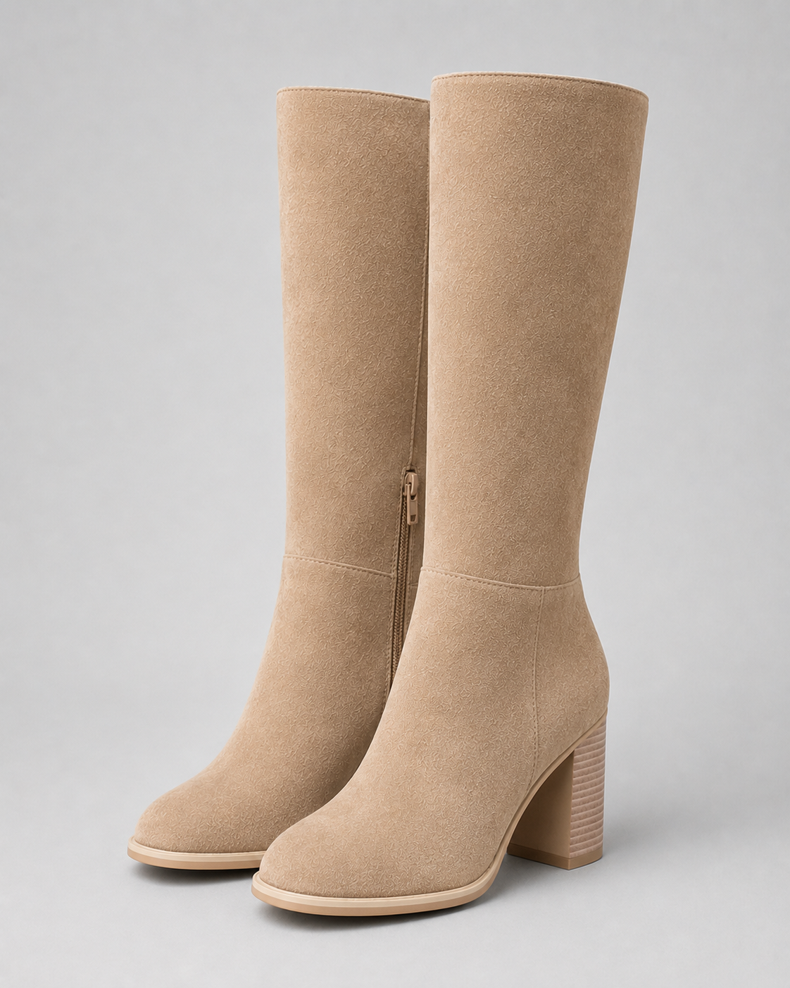 Women's Knee High Boots with Block Heel and Side Zip