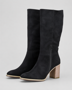 Women's Mid Calf Suede Look Boots | Block Heel Side Zip