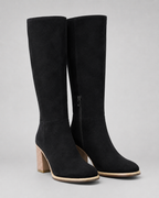 Women's Knee High Boots with Block Heel and Side Zip