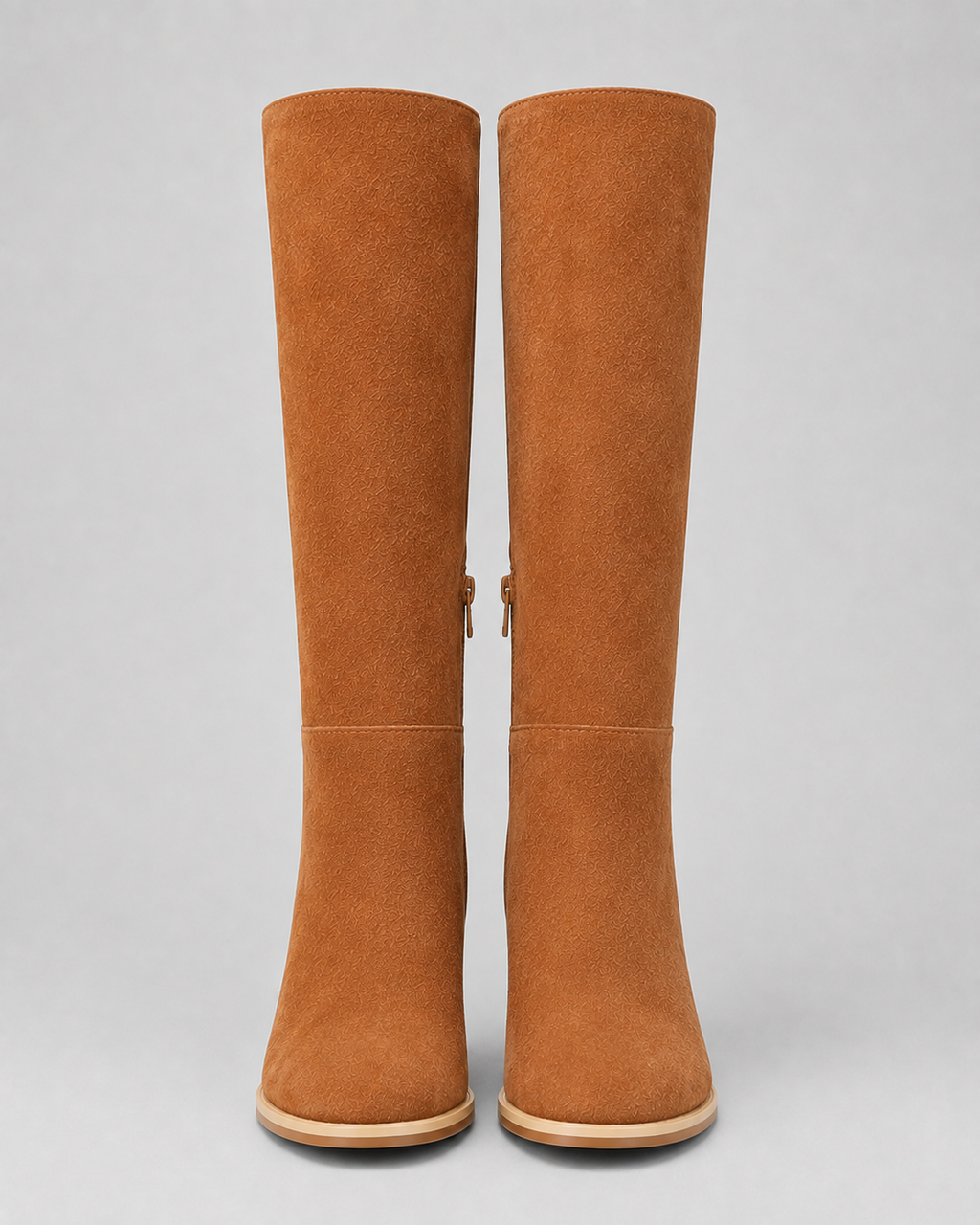 Women's Knee High Boots with Block Heel and Side Zip