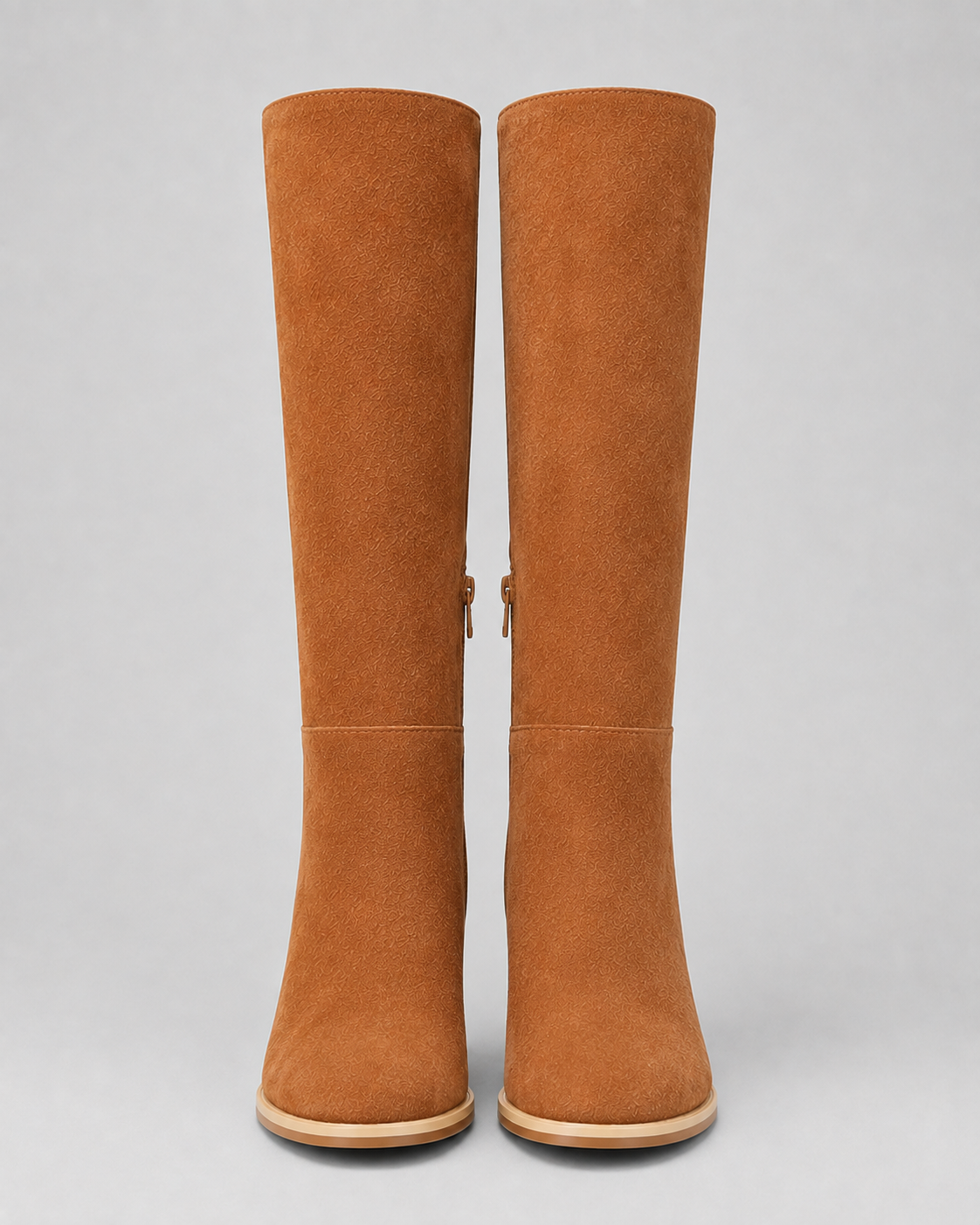 Women's Knee High Boots with Block Heel and Side Zip