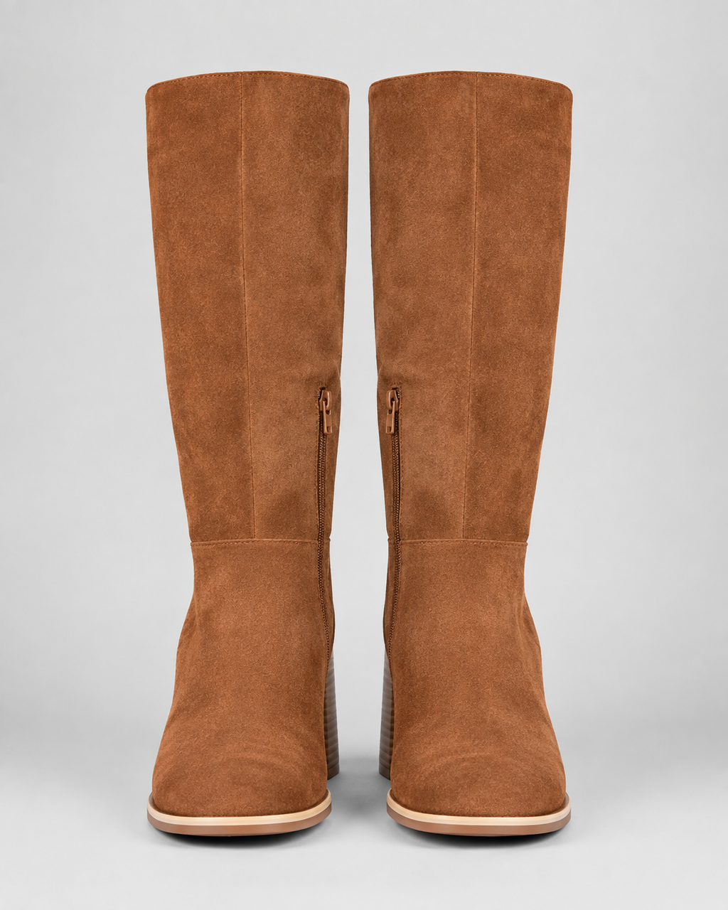 Women's Mid Calf Suede Look Boots | Block Heel Side Zip