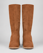 Women's Mid Calf Suede Look Boots | Block Heel Side Zip