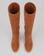 Women's Mid Calf Suede Look Boots | Block Heel Side Zip