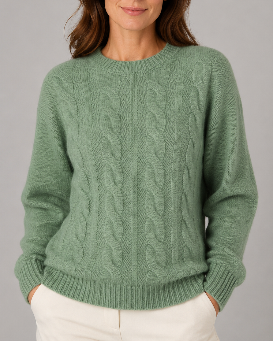 Women's Cable Textured Jumper with Crew Neck and Relaxed Fit