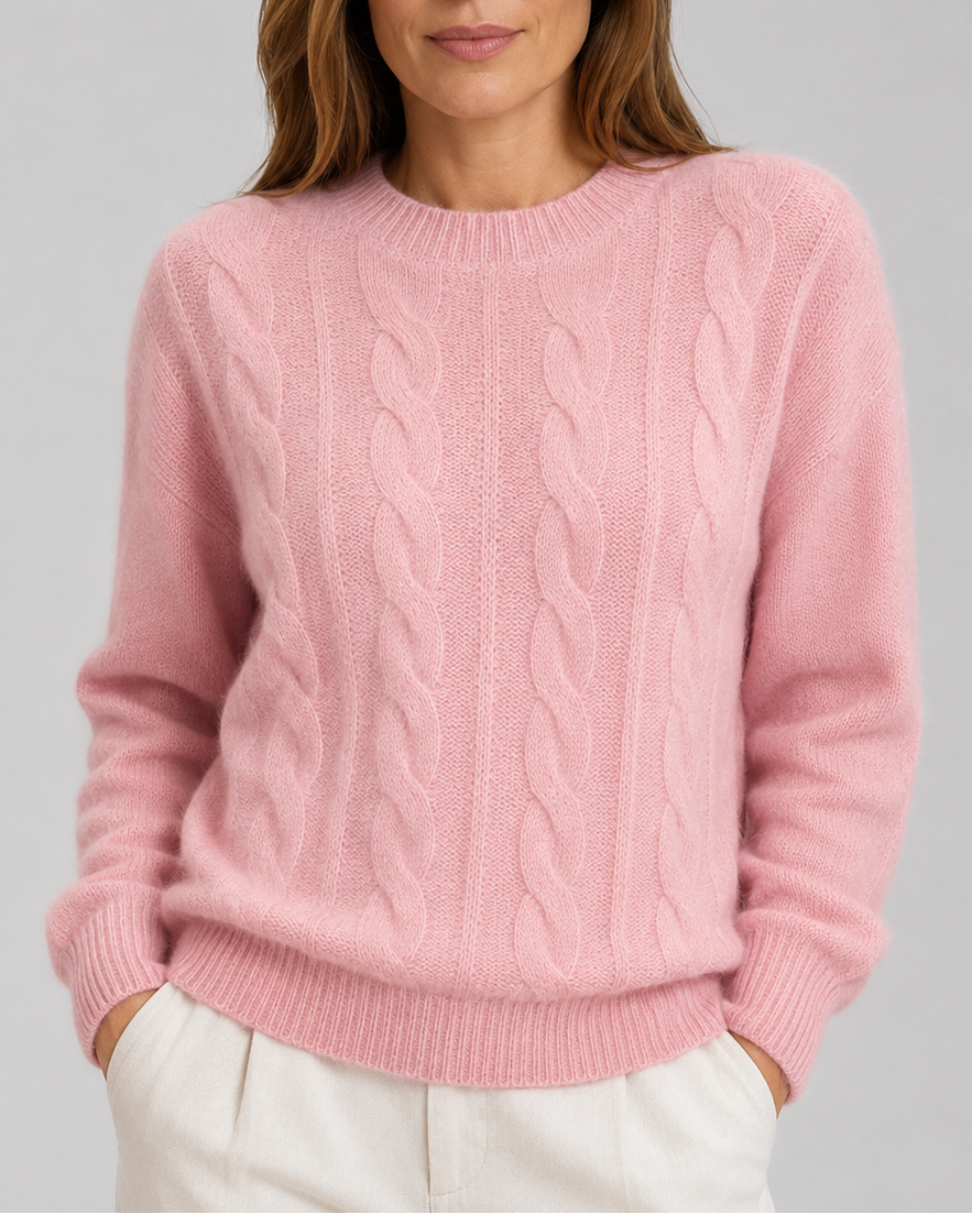 Women's Cable Textured Jumper with Crew Neck and Relaxed Fit