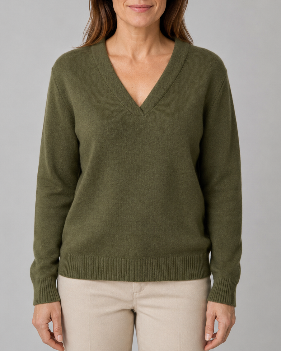 Women's Knitted Jumper with V Neck and Relaxed Fit