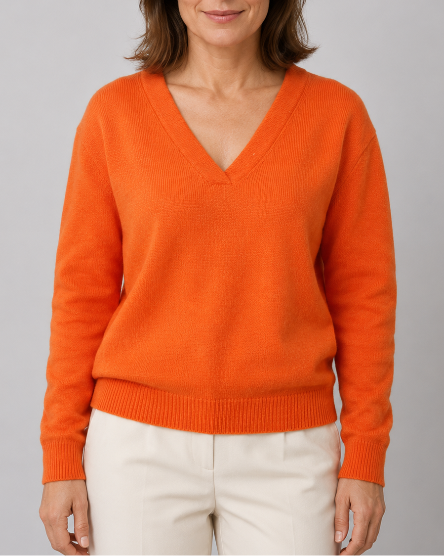 Women's Knitted Jumper with V Neck and Relaxed Fit
