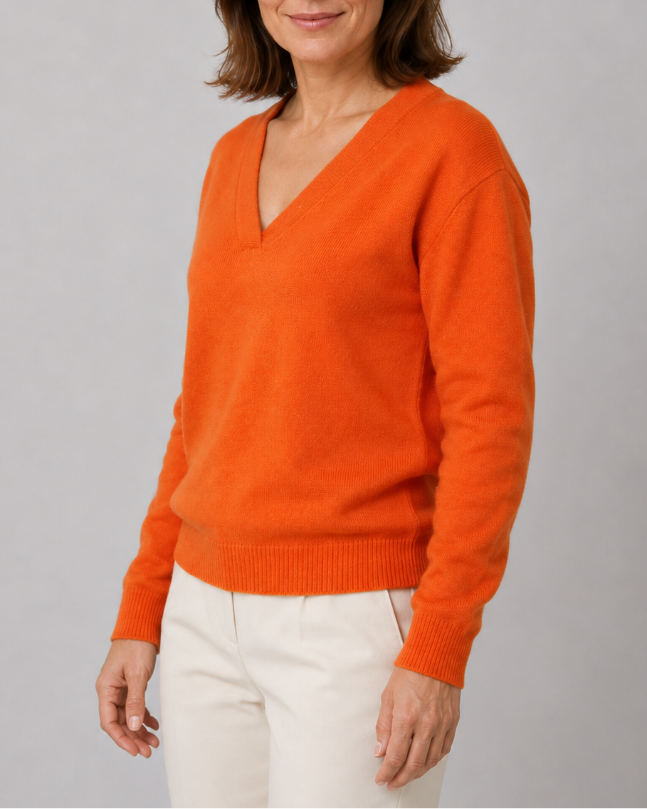 Women's Knitted Jumper with V Neck and Relaxed Fit