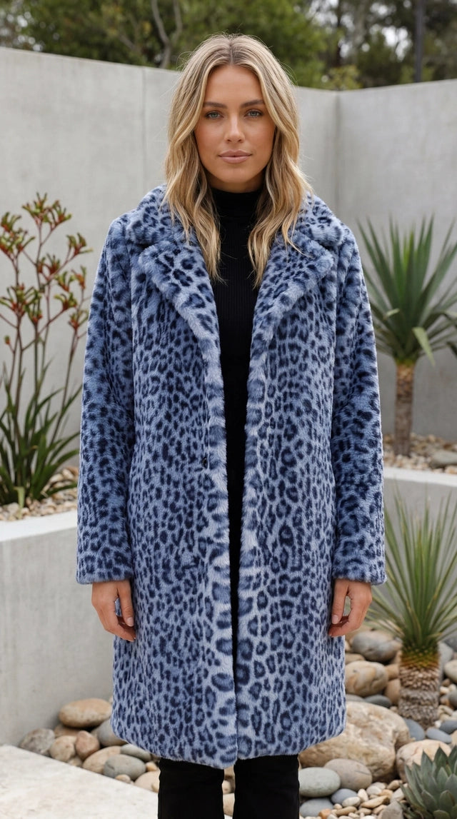 Women’s Leopard Print Faux Fur Longline Coat