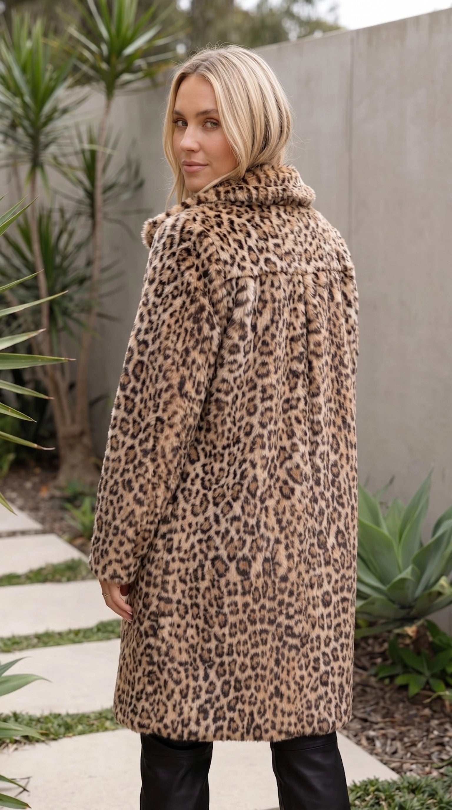 Women’s Leopard Print Faux Fur Longline Coat