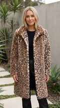 Women’s Leopard Print Faux Fur Longline Coat