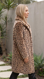 Women’s Leopard Print Faux Fur Longline Coat