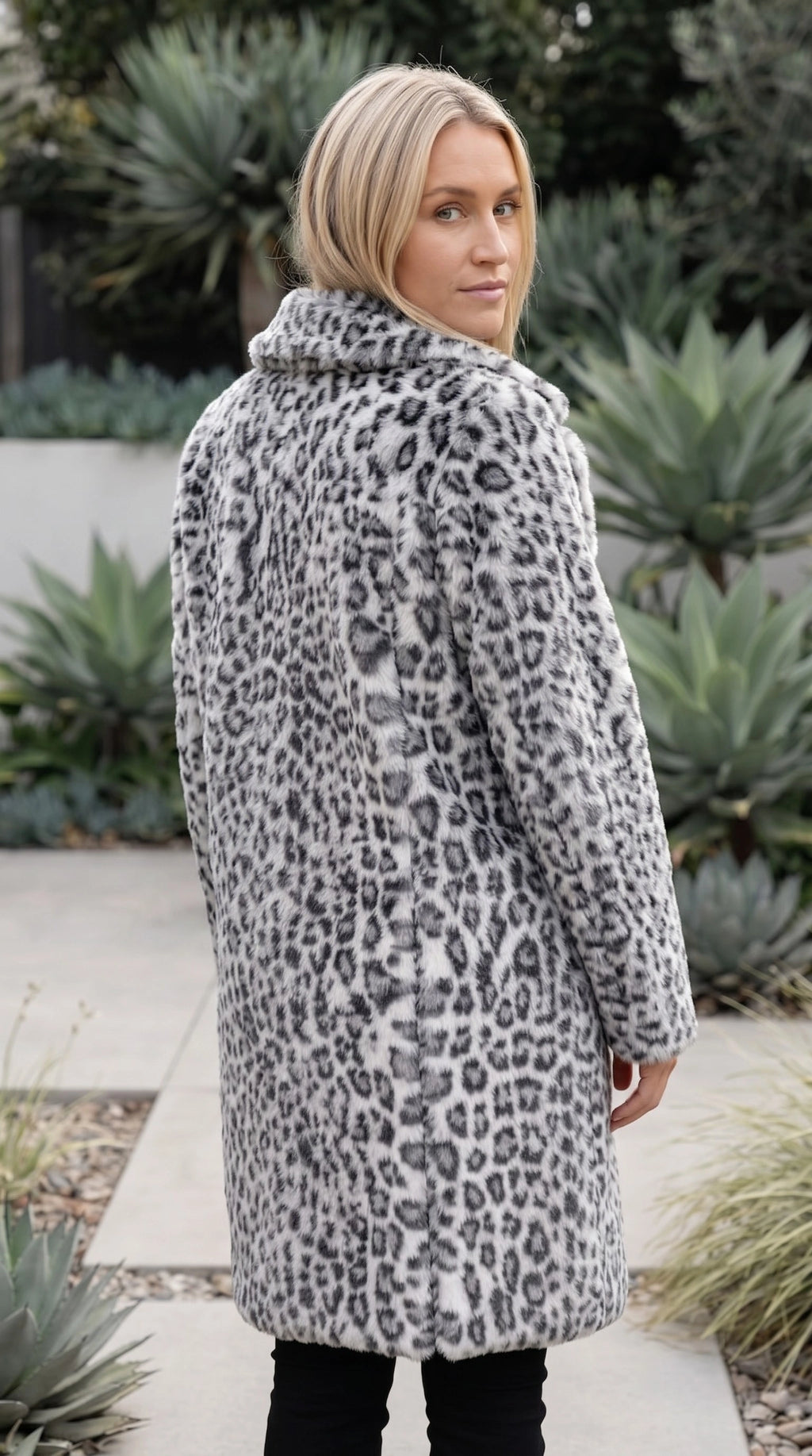 Women’s Leopard Print Faux Fur Longline Coat