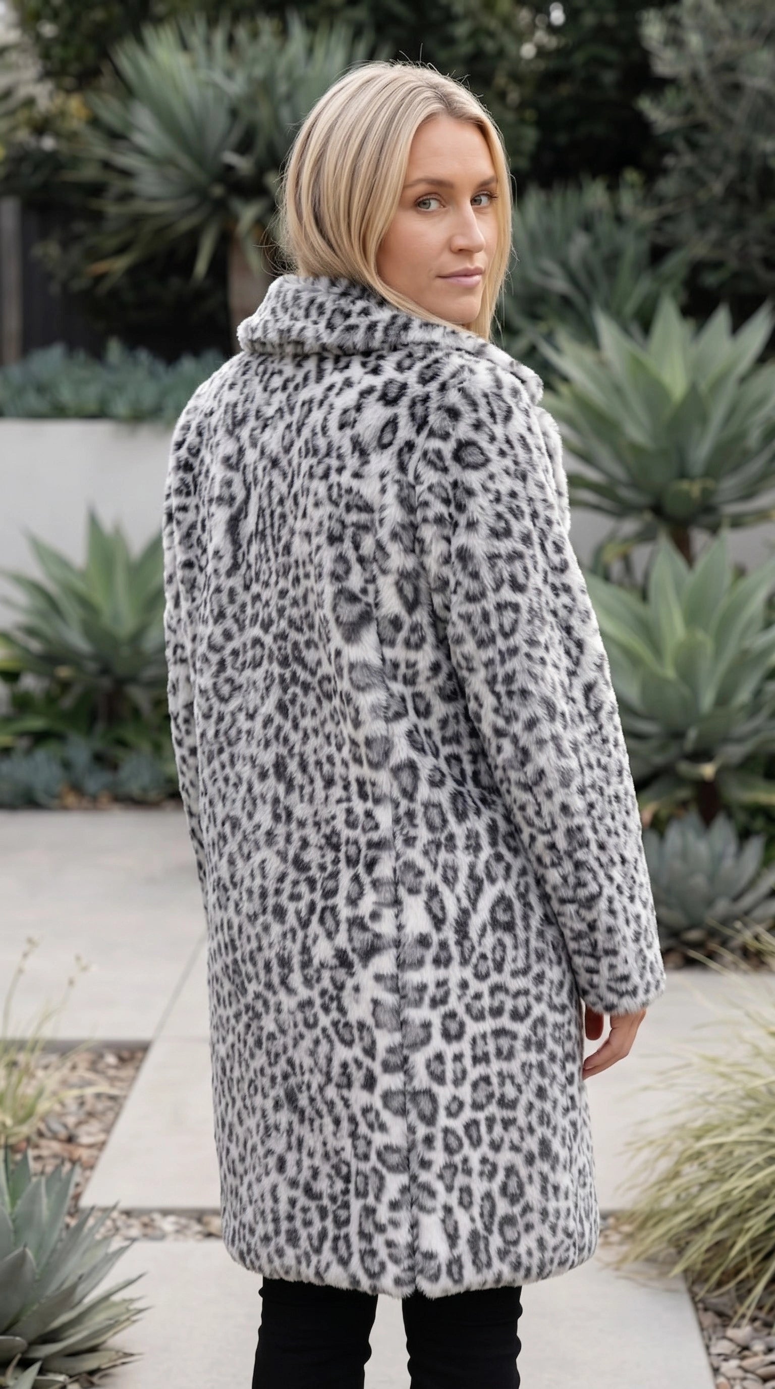 Women’s Leopard Print Faux Fur Longline Coat