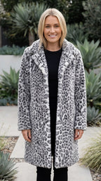 Women’s Leopard Print Faux Fur Longline Coat