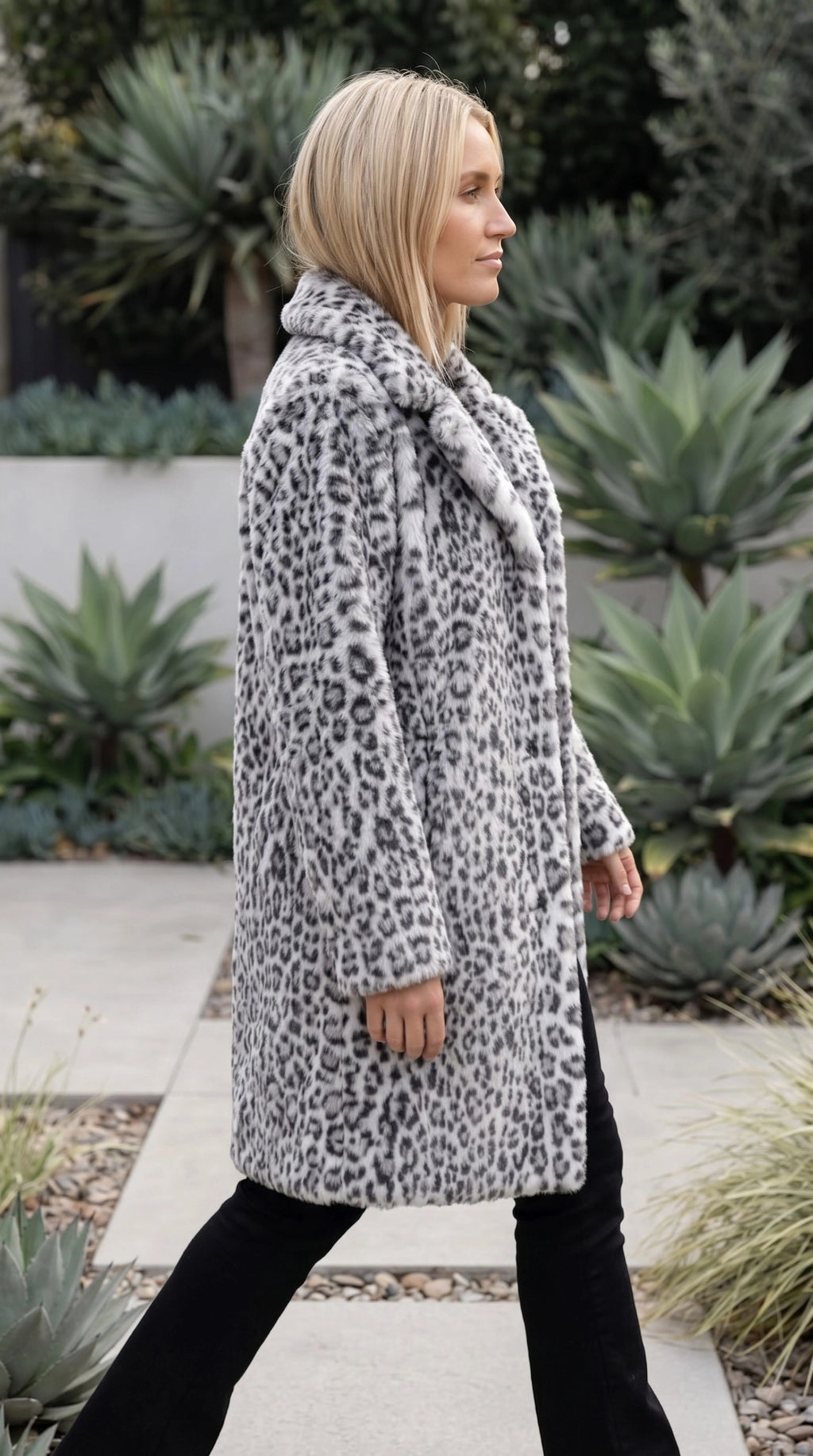 Women’s Leopard Print Faux Fur Longline Coat
