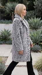 Women’s Leopard Print Faux Fur Longline Coat