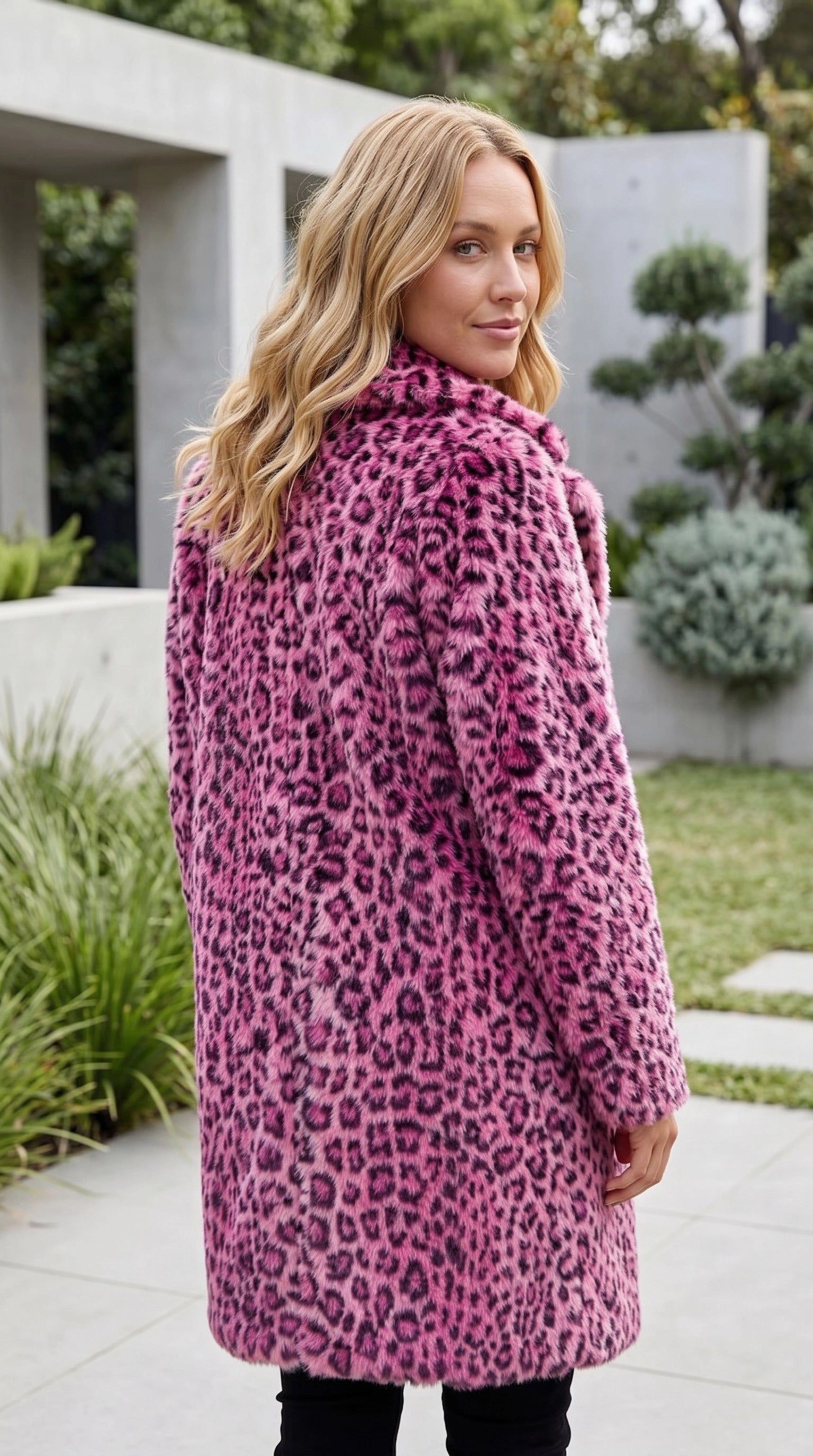 Women’s Leopard Print Faux Fur Longline Coat