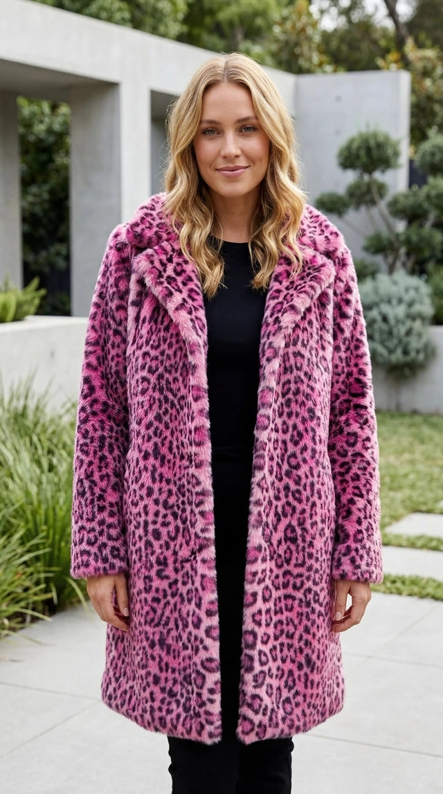 Women’s Leopard Print Faux Fur Longline Coat