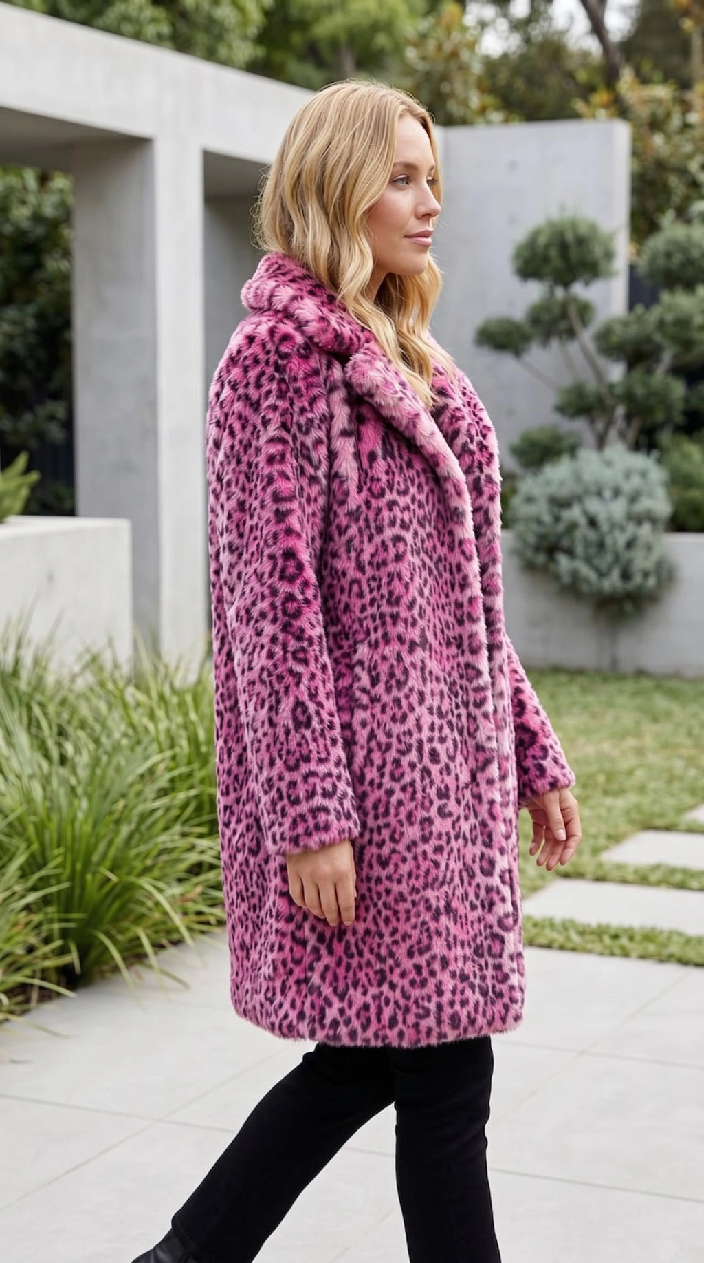 Women’s Leopard Print Faux Fur Longline Coat