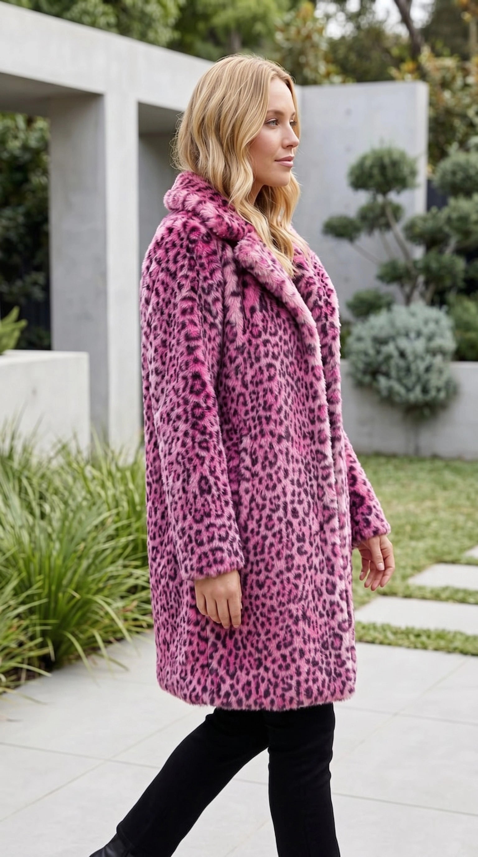 Women’s Leopard Print Faux Fur Longline Coat